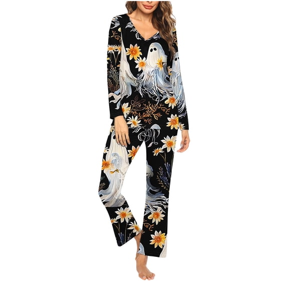 WFJCJPAF 2026 New 2026 ! Pajamas for Women 2026,Ladies' 2026 Printed Casual Long Top And Pants Pajama Set - Black XL