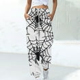 thumbnail image 1 of WFJCJPAF 2025 New Halloween Pants for Women Plus Size Elastic Waist,Women Halloween Fashion Color Blocked Printed Drawstring Pants - White XXL, 1 of 5