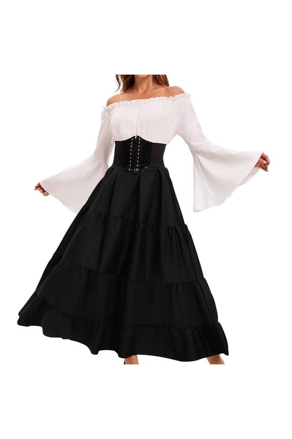 2025 New Product Autumn Dresses for Women under $10 Plus Size,Women's Summer Comfort Sexy Fashion Color Block Long Sleeve Off-The-Shoulder Dress - Black S