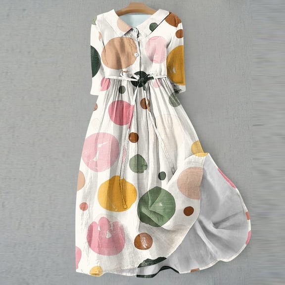 WFJCJPAF 2025 New Product Autumn Dresses for Women under $10 Plus Size,Women's Summer Printed Fashion Three-quarter Sleeve Turndown Collar Dress - Multicolor M