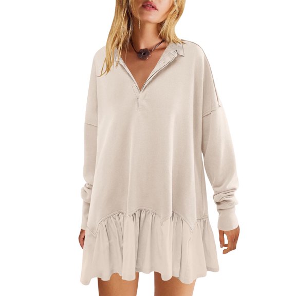 WFJCJPAF 2024 New Product Clearance！ Autumn Dresses for Women Clearance under $10 ,Women's Fashionable Long Sleeved Button Up Collared Sweatshirt Dress - Beige M