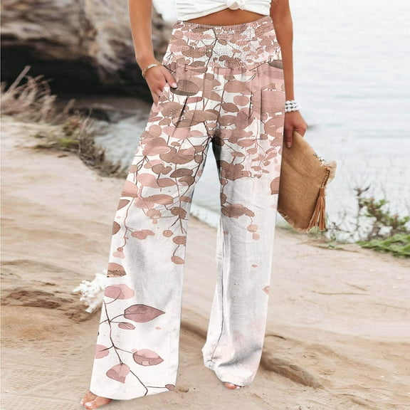 WFJCJPAF 2025 New Product Black Pants for Women,Women Casual Comfortable Printing Pockets Elastic Waist Straight Loose Pants - Green M