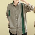 thumbnail image 1 of WFJCJPAF 2024 New Product Clearance！ Blouses for Women Long Sleeve Y Neck,Ladies Striped Long Sleeved Casual Loose Shirt Long Sleeved Lapel Shirt - Green XXL, 1 of 3