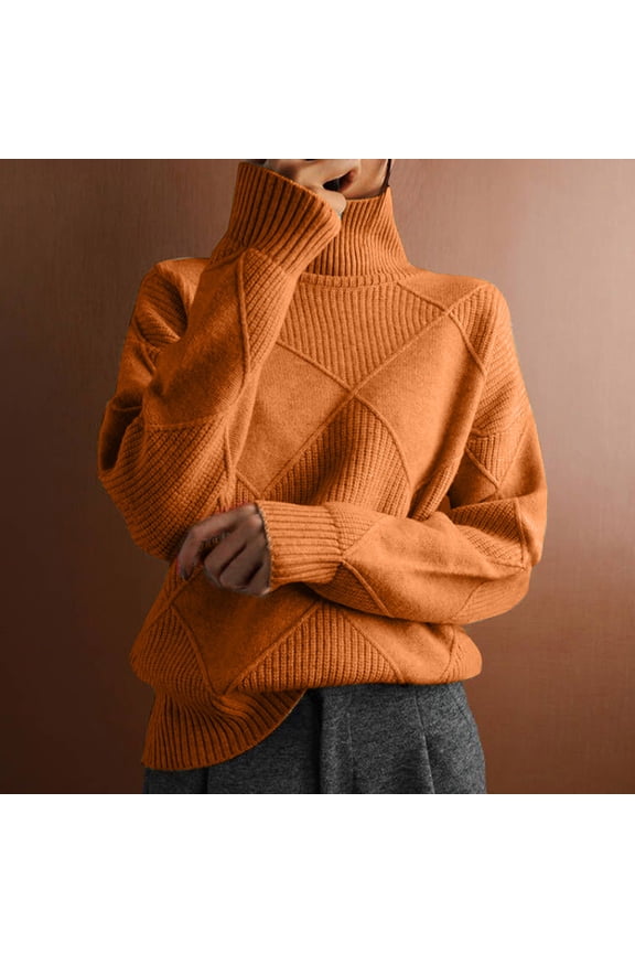 2025 New Product Blouses for Women Plus Size $5,Fashion Women's Casual Long Sleeve High Neck Pullover Solid Color Top - Orange M