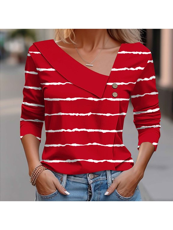 2025 New Product Blouses for Women Plus Size ,Women's Fashion Casual Printed Button-Up Blouse T-shirt Tops Blouse - Red XXL