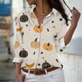 thumbnail image 1 of WFJCJPAF 2025 New Product Blouses for Women Plus Size ,Women's Halloween Long Sleeved Regular Casual Orange Series Printed Lapel Button Up Shirt - Beige XXL, 1 of 5