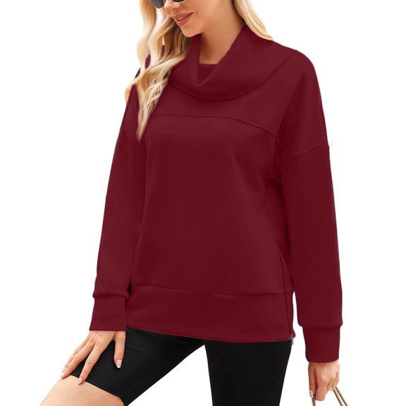WFJCJPAF 2025 New Product Blouses for Women Plus Size,Fashion Women's Casual Long Sleeve Turtleneck Ladies Solid Zipper Tops Blouse - Wine XXL