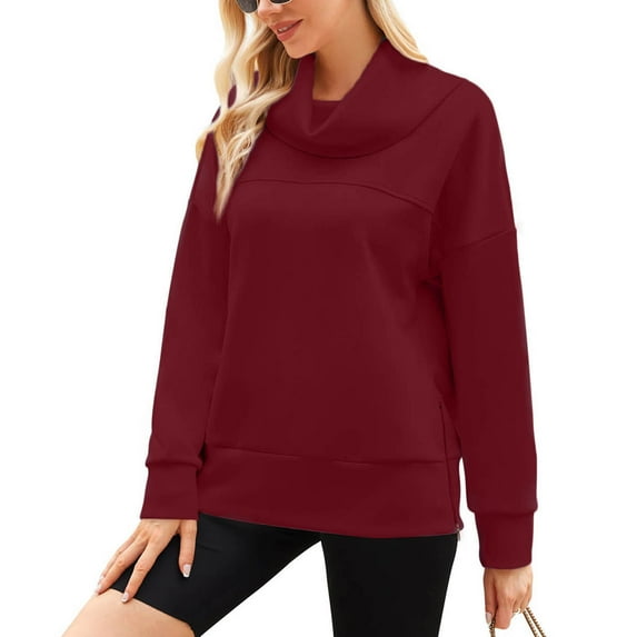 WFJCJPAF 2025 New Product Blouses for Women Plus Size,Fashion Women's Casual Long Sleeve Turtleneck Ladies Solid Zipper Tops Blouse - Wine XXL