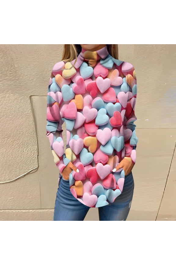 2025 New Product Blouses for Women Plus Size Pink,Women Off Shoulder Sleeves Long Sleeve Printed High Neck Top T-shirt - Sky Blue L