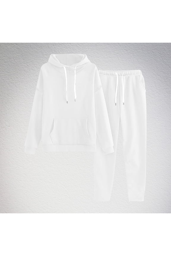 2025 New Product Capri Pants for Women with Pockets,Women Solid Color Drawstring Hooded Sweatshirt Elastic Drawstring Waist Sweatpants Side Pocket Pants - White XXL