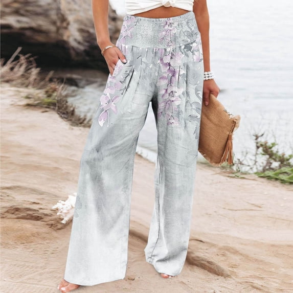 WFJCJPAF 2025 New Product Capri Pants for Women,Women Casual Comfortable Printing Pockets Elastic Waist Straight Loose Pants - Blue XL