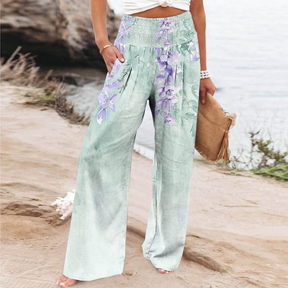 WFJCJPAF 2024 New Product Clearance! Capri Pants for Women,Women Casual Comfortable Printing Pockets Elastic Waist Straight Loose Pants - Brown S