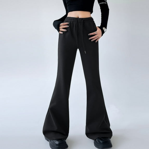 WFJCJPAF 2025 New Product Cargo Pants for Women,Women's Solid Color Women's Micro Pants Loose Straight Leg Wide Leg Casual Sports Pants Long Pants - Black M