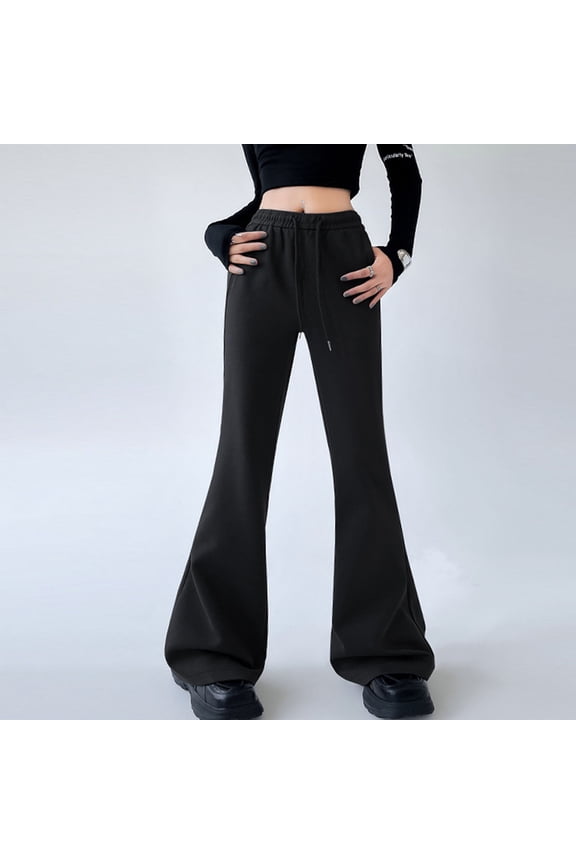 2025 New Product Cargo Pants for Women,Women's Solid Color Women's Micro Pants Loose Straight Leg Wide Leg Casual Sports Pants Long Pants - Black M