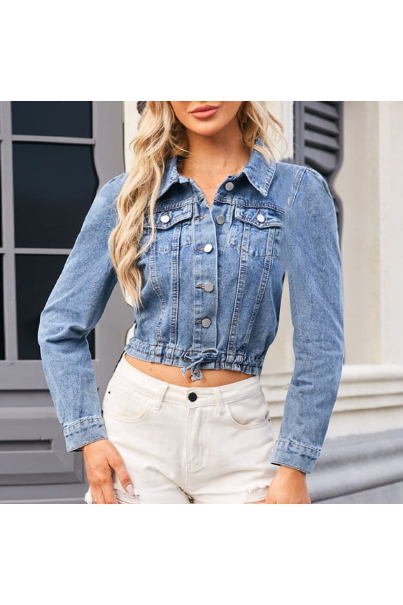 2024 New Product Clearance! Denim Jackets for Women Clearance Plus Size,Women's Fashion Color Lapel Look Slimmer Sleeve Denim Jacket - Blue XL