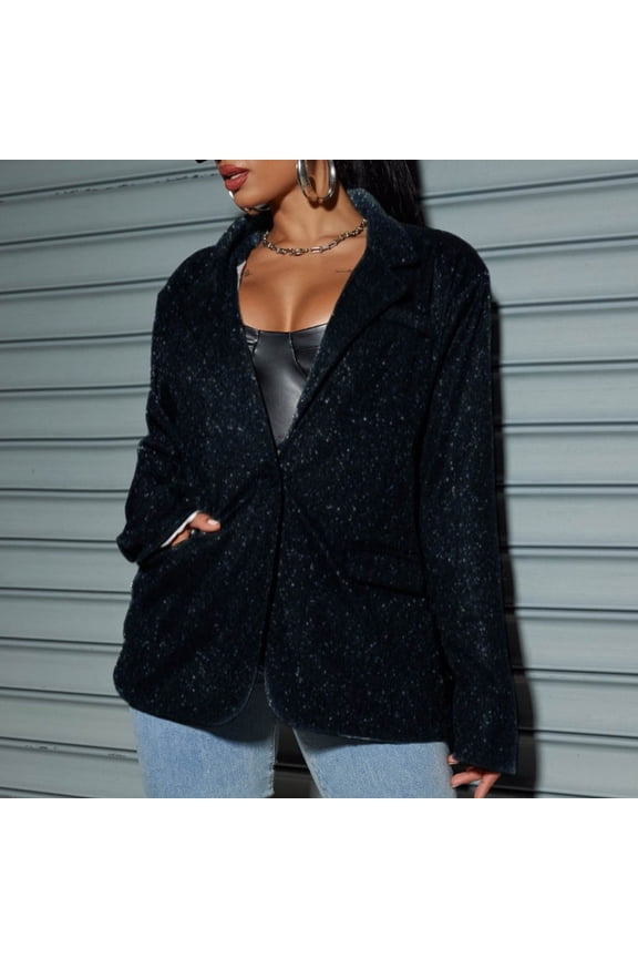 2024 New Product Clearance！ Denim Jackets for Women Plus Size,Women's Cardigan Fashion Casual Long Sleeve Solid Color Sequin Tops Coat - Black XXXL