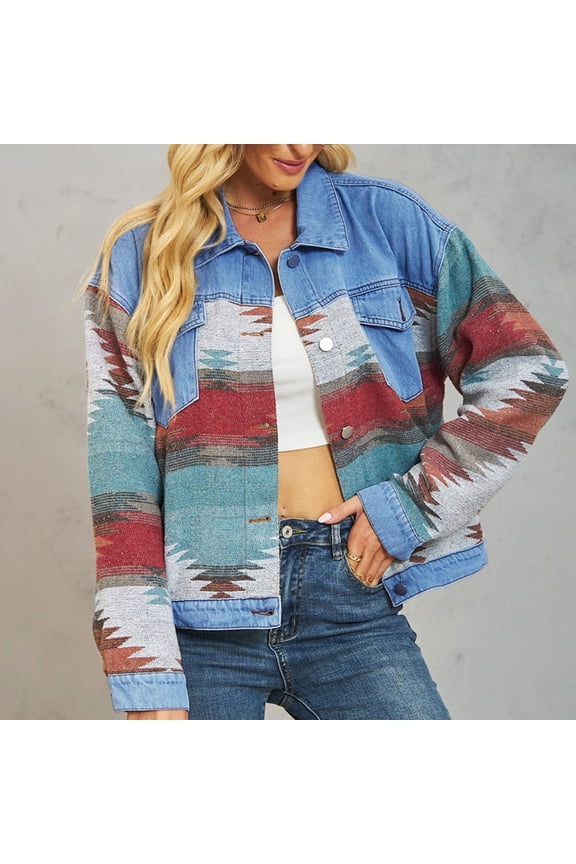 2024 New Product Clearance! Denim Jackets for Women Clearance Plus Size,Women's New Fashion Casual Fall Washed Denim Jacket Top - Blue M