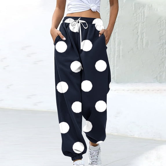 WFJCJPAF 2025 New Product Dress Pants for Women,Women Fashion Blocked Printed Drawstring Pocket Bound Ankle Pants - Black XXL
