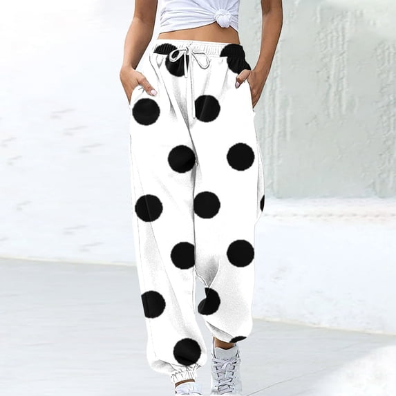 WFJCJPAF 2024 New Product Clearance! Dress Pants for Women,Women Fashion Blocked Printed Drawstring Pocket Bound Ankle Pants - White XXL