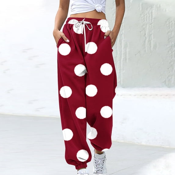 WFJCJPAF 2025 New Product Dress Pants for Women,Women Fashion Blocked Printed Drawstring Pocket Bound Ankle Pants - Wine XL