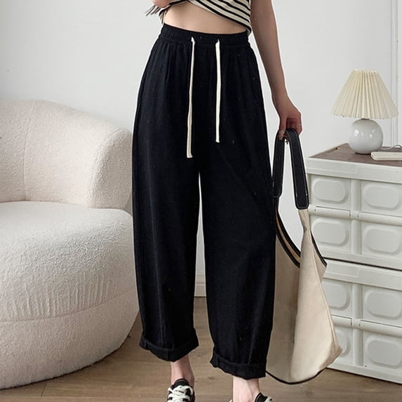 WFJCJPAF 2024 New Product 锛?Khaki Pants for Women Bootcut,Women's Solid Color Loose Straight Leg WideCotton And Linen Pants Long Pants - Black L