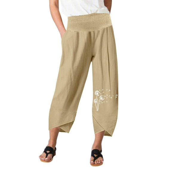 WFJCJPAF 2025 New Product Khaki Pants for Women Plus Size 24 To 26,Women's Fashion Printing Easy Pocket Leisure Style Pants Elastic High Waisted - Khaki XL