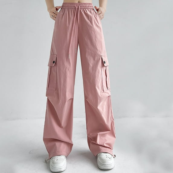 WFJCJPAF 2024 New Product Clearance! Khaki Pants for Women Skinny,Women's Solid Color Workwear Pants Loose Straight Leg Wide Leg Casual Sports Pants Long Pants - Pink M