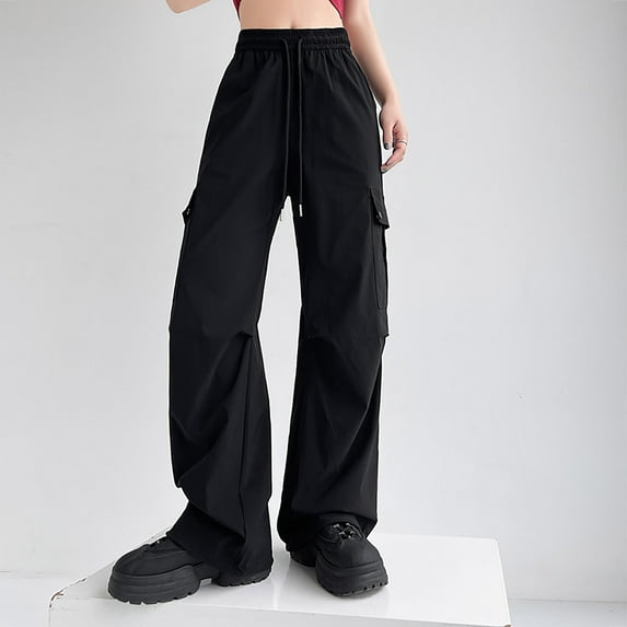 WFJCJPAF 2024 New Product 锛?Khaki Pants for Women Skinny,Women's Solid Color Workwear Pants Loose Straight Leg Wide Leg Casual Sports Pants Long Pants - Black L