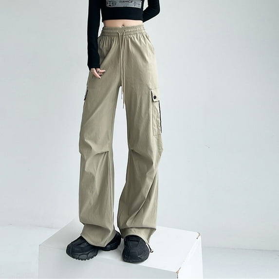 WFJCJPAF 2025 New Product Khaki Pants for Women Skinny,Women's Solid Color Workwear Pants Loose Straight Leg Wide Leg Casual Sports Pants Long Pants - Khaki XL