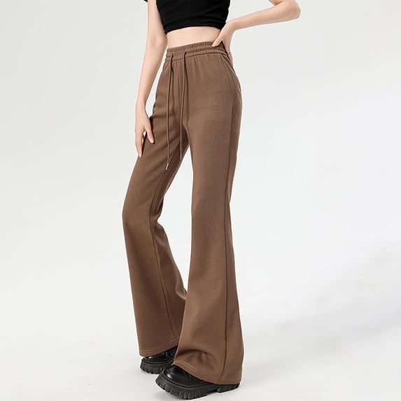 WFJCJPAF 2025 New Product Khaki Pants for Women,Women's Solid Color Women's Suit Pants Loose Straight Leg Wide Leg Bell-bottoms Pants Long Pants - Khaki S