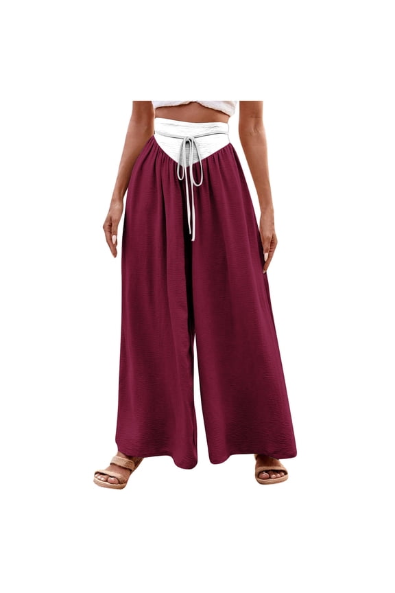 2025 New Product Khaki Pants for Women Dickies,Women's Fashionable Striped Printed Drawstring Wide Leg Pants - Wine M