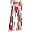 thumbnail image 1 of WFJCJPAF 2025 New Product Khaki Pants for Women Plus Size,Women's Fashionable Striped Printed Drawstring Wide Leg Pants - Red S, 1 of 4