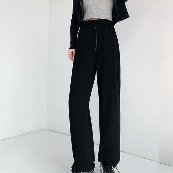 WFJCJPAF 2024 New Product Clearance๏ผ Pants for Women Jeans,Women's Solid Color Women's Suit Pants Loose Straight Leg Wide Leg Casual Sports Pants Long Pants - Black L
