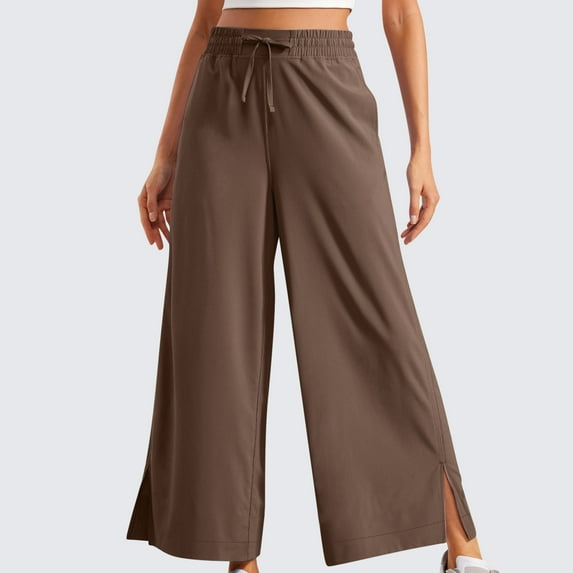 WFJCJPAF 2024 New Product Clearance！ Pants for Women Plus Size 4X,Women Solid Color Elastic Waistband Sports And Leisure Belt Pocket Slit Pants Legs Long Pants - Brown XL