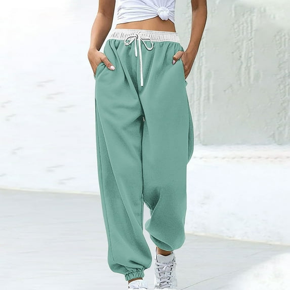 WFJCJPAF 2025 New Product Pants for Women Plus Size Size 3X,Women Fashion Color Blocked Printed Drawstring Pants - Mint Green S