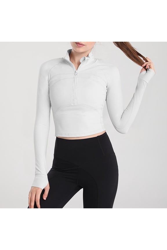 2025 New Product Sexy Blouses for Women under $5,Womens Half Zip Tight Elastic Quick Drying T Shirt Sports Long Sleeved Womens Long Sleeved Standing Collar Top Shirt - White XL
