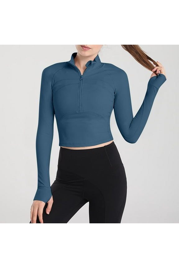 2025 New Product Sexy Blouses for Women under $5,Womens Half Zip Tight Elastic Quick Drying T Shirt Sports Long Sleeved Womens Long Sleeved Standing Collar Top Shirt - Dark Blue S