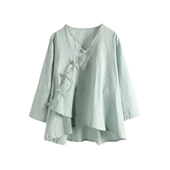 WFJCJPAF 2025 New Product Sexy Blouses for Women Date Night,Women's Fashion Button Casual V-Neck Solid Color Long Sleeve Tops Blouse - Green Free Size