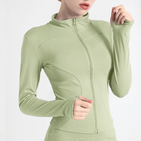 WFJCJPAF 2024 New Product Clearance! Sexy Blouses for Women Date Night,Womens High Elastic Sports Jacket Standing Collar Slim Yoga Top Womens Long Sleeved Standing Collar Top Shirt - Green S