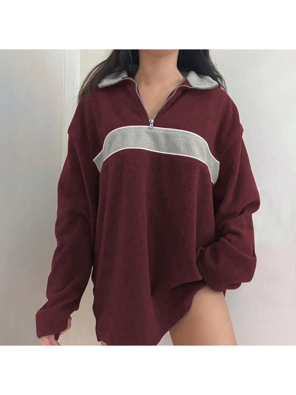 2025 New Product Swim Tops for Women,Women's Solid Color Top Fashionable Waistband V-neck Wrapped Sleeve Pleats T Women's Long Sleeved Top Long Sleeved V-neck Top - Wine M
