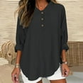 thumbnail image 1 of WFJCJPAF 2025 New Product Swim Tops for Women,Womens Color Casual Loose Fashion T-Shirt Long Sleeves Button Tops Cotton And Linen Blouse - Black S, 1 of 5