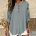 thumbnail image 1 of WFJCJPAF 2024 New Product Clearance！ Swim Tops for Women,Womens Color Casual Loose Fashion T-Shirt Long Sleeves Button Tops Cotton And Linen Blouse - Gray S, 1 of 5