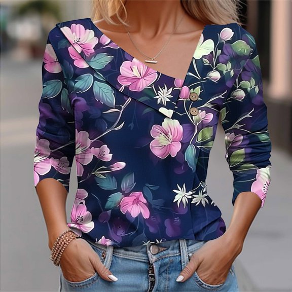 WFJCJPAF 2025 New Product Tops for Women Plus Size,Women's Fashion Casual Printed Button-Up Blouse T-shirt Long Sleeves Tops Blouse - Yellow M