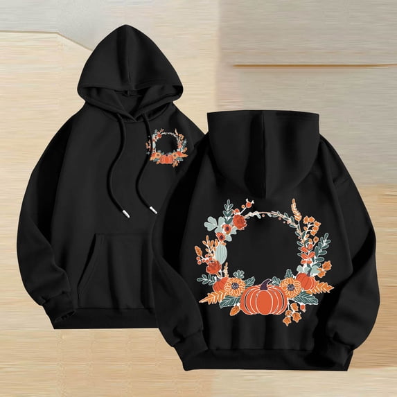 WFJCJPAF 2025 New Thanksgiving Plus Size Tops,Women Print Long Sleeve Loose Fashion Pullover Hoodies Tops Sweatshrits,Thanksgiving Tops for Women - Black S