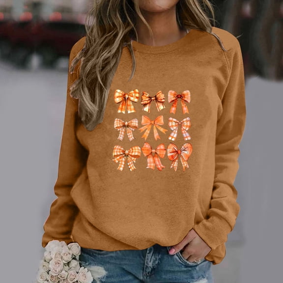 WFJCJPAF 2025 New Thanksgiving Thanksgiving Tops for Women Plus Size,Women Fashion Casual Print Round Neck Loose Long Sleeve T-shirt Tops Blouse,Thanksgiving Tops for Women - Brown M