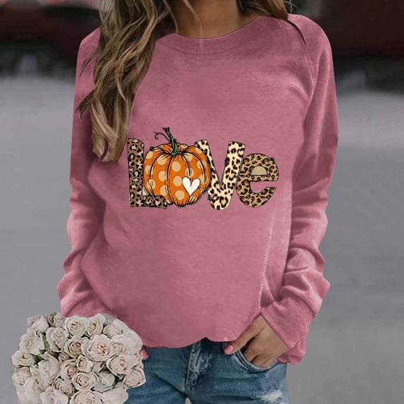WFJCJPAF 2025 New Thanksgiving Thanksgiving Tops for Women,Thanksgiving Fashion Women's Casual Long Sleeve Printed Ladies Sweatshirts Tops,Thanksgiving Tops for Women - Pink L