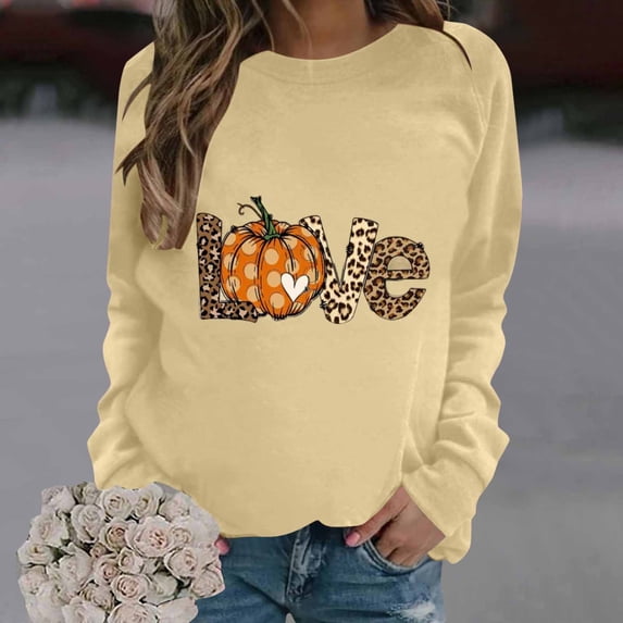 WFJCJPAF 2024 New Thanksgiving ! Thanksgiving Tops for Women,Thanksgiving Fashion Women's Casual Long Sleeve Printed Ladies Sweatshirts Tops,Thanksgiving Tops for Women - Yellow S
