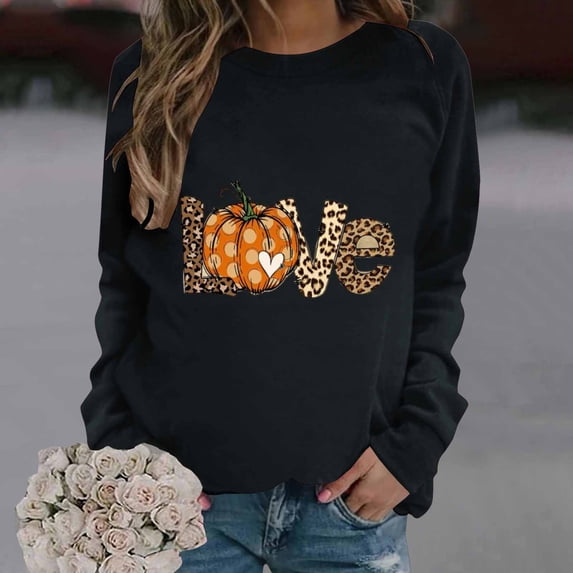 WFJCJPAF 2025 New Thanksgiving Thanksgiving Tops for Women,Thanksgiving Fashion Women's Casual Long Sleeve Printed Ladies Sweatshirts Tops,Thanksgiving Tops for Women - Black S