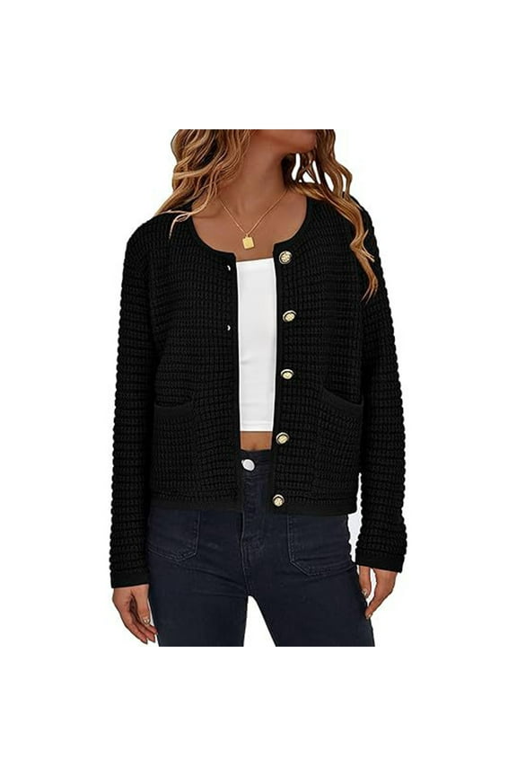 Clearance! Cardigan Sweaters for Women from 2024,Fashion Women Winter Solid Color Button Casual Long Sleeve Long Sweater Coat Cardigan Blouse Tops - Black L