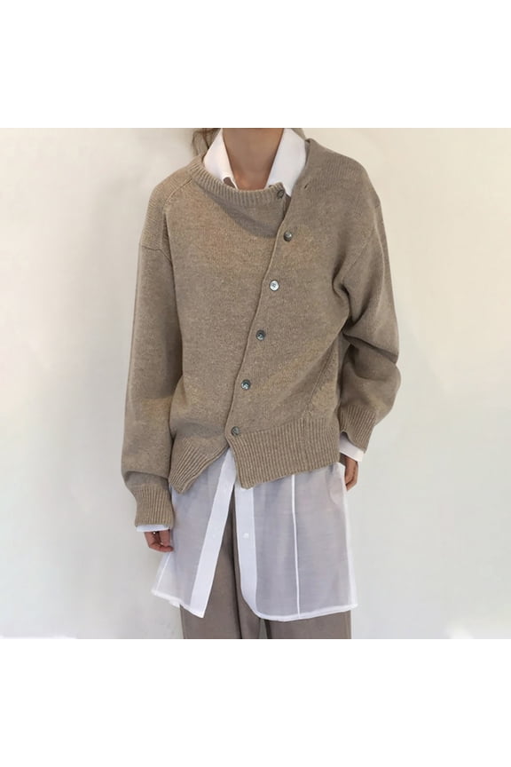 Clearance! Cardigan Sweaters for Women with Pockets,Fashion Women's Casual Long Sleeve Loose Solid Ladies Outing Cardigan Blouse Sweater Coat - Khaki L